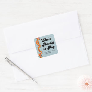 Groovy Shes Ready to Pop Retro Dusty Blue Square Sticker