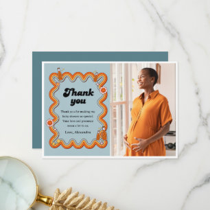 Groovy Shes Ready to Pop Retro Dusty Blue Thank You Card