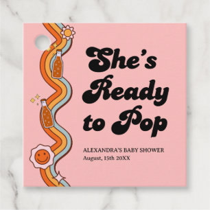 Groovy Shes Ready to Pop Retro Dusty Rose Favour Tags