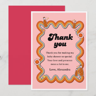 Groovy Shes Ready to Pop Retro Dusty Rose Thank You Card