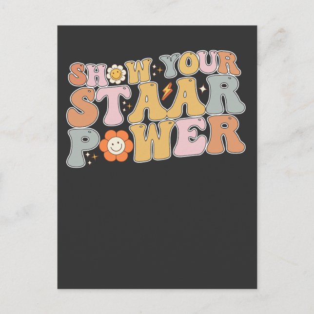Groovy Show Your STAAR Power Test Testing Day Invitation Postcard (Front)