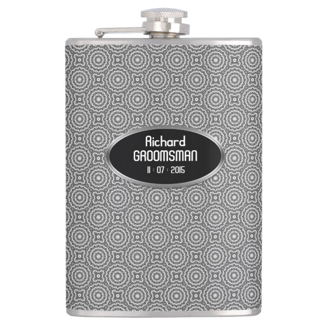 Groovy Silver Circles Personalise Hip Flask (Front)