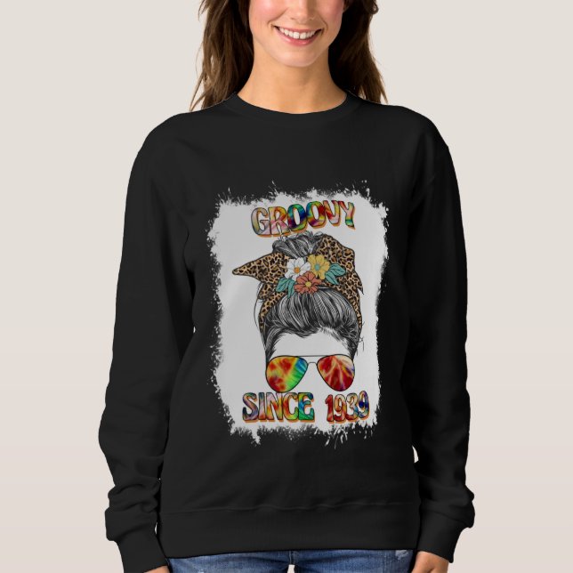 Groovy Since 1939 Messy Bun Hip Retro 60s 70s Sweatshirt (Front)