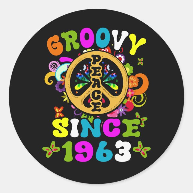 Groovy Since 1963 Peace 60th Birthday Party 60s 70 Classic Round Sticker (Front)