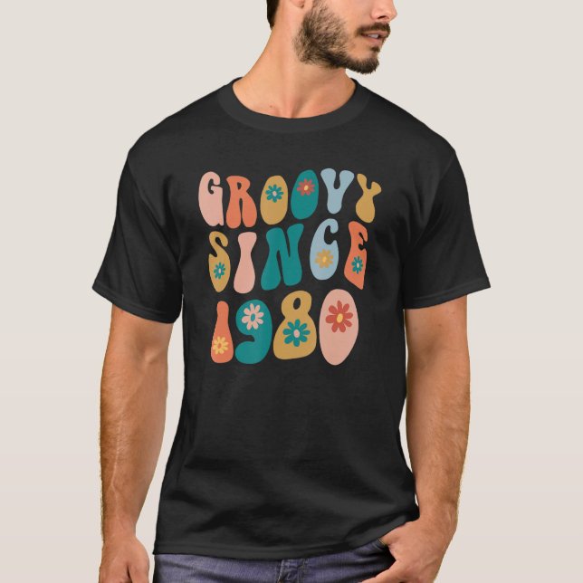 Groovy Since 1980 42nd Birthday Hippie Style 42 Ye T-Shirt (Front)
