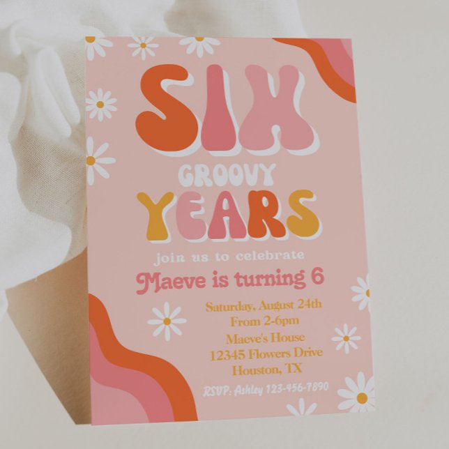 Groovy Six Birthday Invitation | Groovy Invitation (Creator Uploaded)