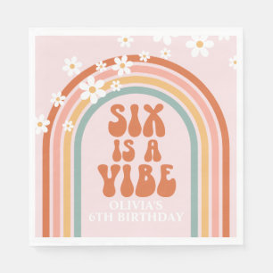 Groovy Six is a vibe daisy rainbow 6th birthday Napkin