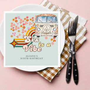 Groovy Six is a vibe daisy Van 6th birthday Napkin