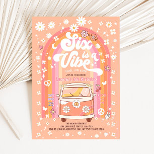 Groovy Six is a Vibe Van Bus 6th Birthday Invitation