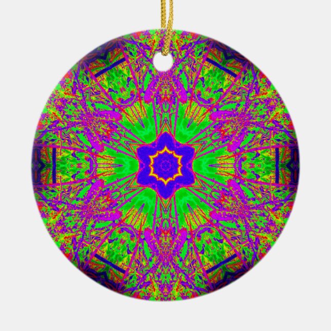 groovy six-point blue star ceramic tree decoration (Front)