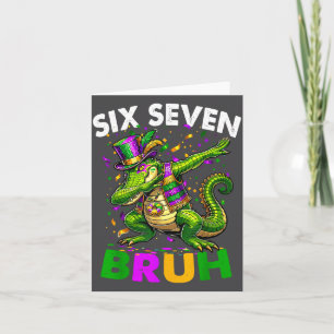 Groovy Six Seven Bruh Alligator Dabbing Mardi Gras Card