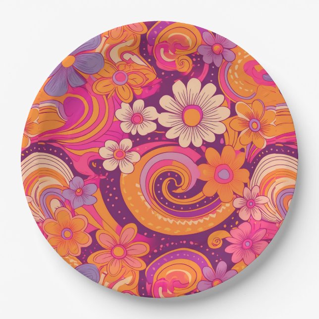 Groovy sixties pattern paper plate (Front)