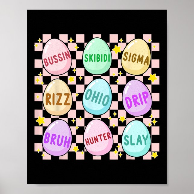 Groovy Skibidi Easter Egg Funny Rizz Meme Easter H Poster (Front)