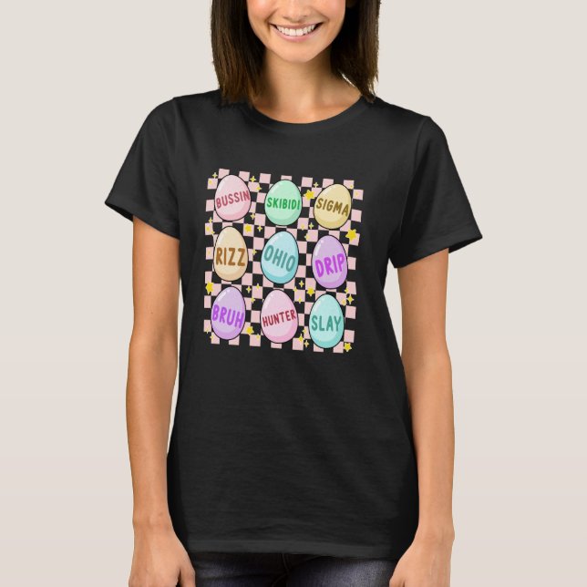 Groovy Skibidi Easter Egg Funny Rizz Meme Easter H T-Shirt (Front)