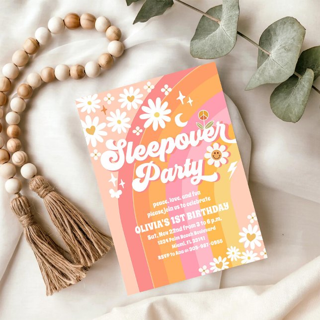 Groovy Sleepover 1st Birthday Invitation (Creator Uploaded)
