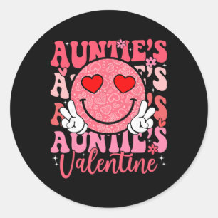 Groovy Smile Face Auntie's Valentine Daughter Niec Classic Round Sticker