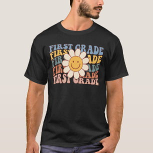 Groovy Smile Face Daisy Second Grade Teacher Back T-Shirt
