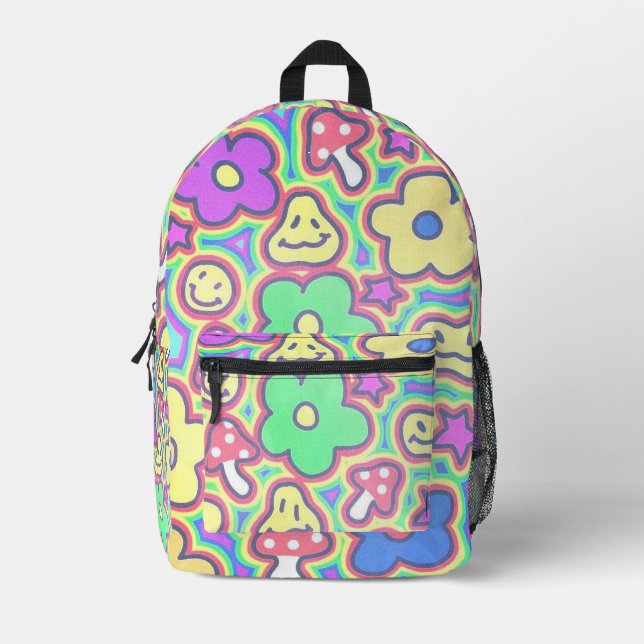 Groovy Smiles Psychedelic Printed Backpack (Front)