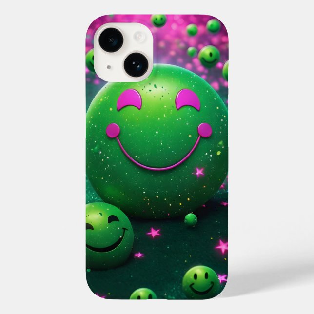 Groovy Smiley Vibes – Neon Green & Cosmic purple Case-Mate iPhone Case (Back)