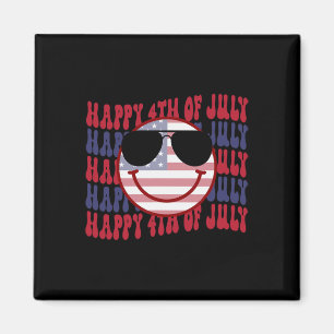 Groovy Smiling Face American 4th Of July Magnet