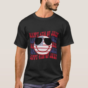 Groovy Smiling Face American 4th Of July T-Shirt