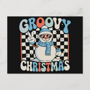 Groovy Snowman Chequered Christmas Xmas Kids Snow Holiday Postcard