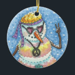 Groovy Snowman PEACE ON EARTH CHRISTMAS ORNAMENT<br><div class="desc">Those were the days,  flower power,  tie dyed was in and my favourite,  the peace sign. Add A Little Love To Your Tree.  GROOVY SNOWMAN "PEACE ON EARTH" On Back CHRISTMAS ORNAMENT Round Susan Brack</div>