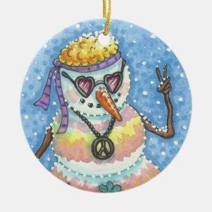 Groovy Snowman PEACE ON EARTH CHRISTMAS ORNAMENT