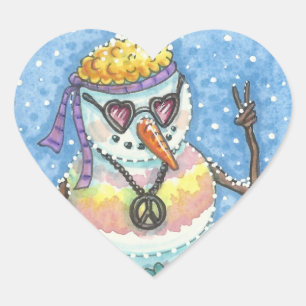 GROOVY SNOWMAN, PEACE SIGN CHRISTMAS STICKERS Hrt
