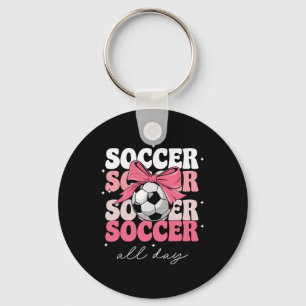 Groovy Soccer Coquette Bow Girls Women Soccer All Key Ring