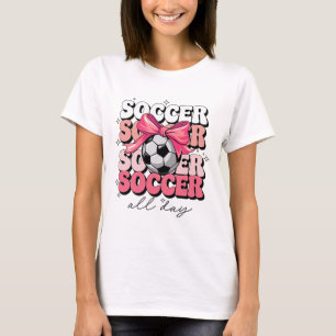 Groovy Soccer Coquette Bow Girls Women Soccer All  T-Shirt