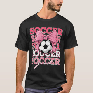 Groovy Soccer Girl Bow For Sister Women Mom Kids T-Shirt