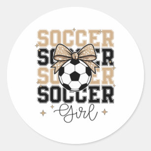 Groovy Soccer Girl Coquette Bow Soccer Sports Socc Classic Round Sticker