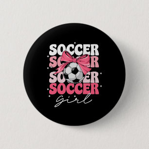 Groovy Soccer Girl Girls Coquette Bow Soccer _3 6 Cm Round Badge