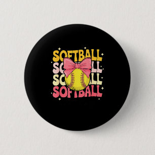 Groovy Softball Coquette Bow Softball Lover Softba 6 Cm Round Badge