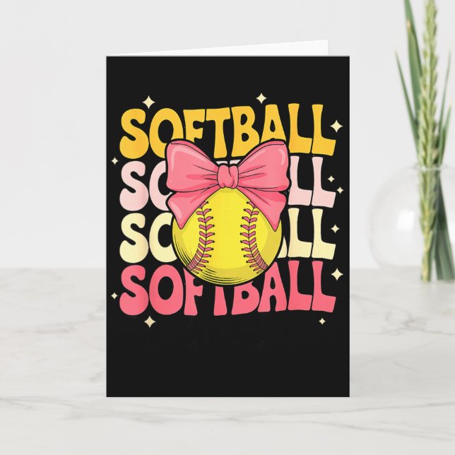 Groovy Softball Coquette Bow Softball Lover Softba Card (Front)