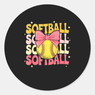 Groovy Softball Coquette Bow Softball Lover Softba Classic Round Sticker