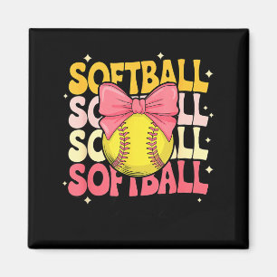 Groovy Softball Coquette Bow Softball Lover Softba Magnet