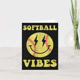Groovy Softball Vibes Smile Face Girls Women Card