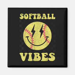 Groovy Softball Vibes Smile Face Girls Women Magnet