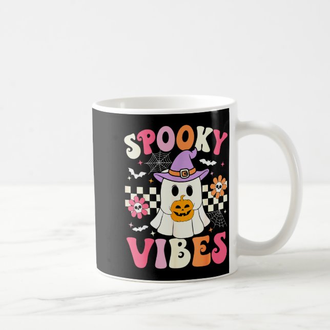 Groovy Soky Vibes Retro Ghost Holding Pumpkin Hall Coffee Mug (Right)