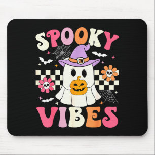 Groovy Soky Vibes Retro Ghost Holding Pumpkin Hall Mouse Pad