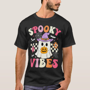 Groovy Soky Vibes Retro Ghost Holding Pumpkin Hall T-Shirt