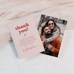 Groovy Sparkle Retro 70s Pink & Red Photo Wedding Thank You Card<br><div class="desc">A funky photo thank you card to match our Groovy Sparkle Retro 70s Photo Wedding collection. This design features a cream-pink background with cherry red typography and a custom heartfelt thank-you message to express your gratitude to friends and family. The back of the card features a custom photo. The couple's...</div>