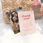 Groovy Sparkle Retro 70s Pink & Red Photo Wedding Thank You Card<br><div class="desc">A funky photo thank you card to match our Groovy Sparkle Retro 70s Photo Wedding collection. This design features a cream-pink background with cherry red typography and a custom heartfelt thank-you message to express your gratitude to friends and family. The back of the card features a custom photo. The couple's...</div>
