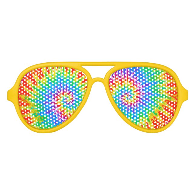 Groovy Spiral Rainbow Tie Dye Aviator Sunglasses (Front)