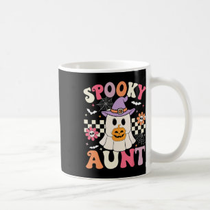 Groovy Spooky Aunt Ghost Holding Pumpkin Halloween Coffee Mug
