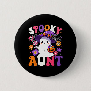 Groovy Spooky Aunt Halloween Ghost Pumpkin Hallowe 6 Cm Round Badge