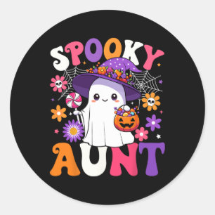 Groovy Spooky Aunt Halloween Ghost Pumpkin Hallowe Classic Round Sticker