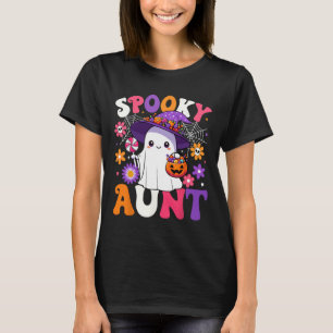 Groovy Spooky Aunt Halloween Ghost Pumpkin Hallowe T-Shirt